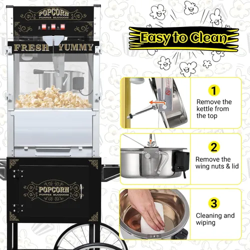 Miniatura 4 de Máquina vintage de palomitas de maíz con carro, hervidor de acero inoxidable de 20 onzas y luz de calentamiento, hace hasta 100 tazas, ideal