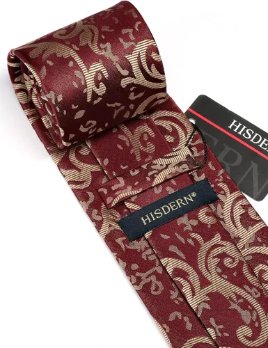 Miniatura 252 de HISDERN Corbatas para hombre, corbata de cachemira y bolsillo cuadrado tejido clásico floral para hombre, corbata de fiesta de boda