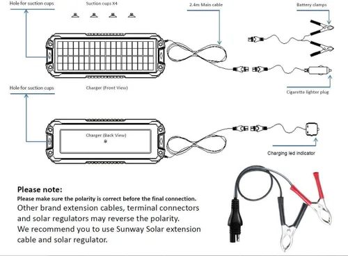 Miniatura 8 de Sunway Solar Panel de batería de coche, cargador y mantenedor de 5 W 12 V, kit de cargador de energía solar, portátil, impermeable