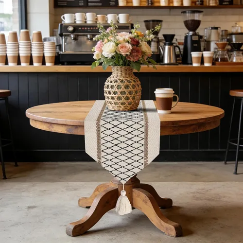 Miniatura 4 de yuboo Camino de mesa bohemio con extremo triangular, caminos de mesa pequeños de 36 pulgadas, cubierta de tocador de macramé para mesita de noche