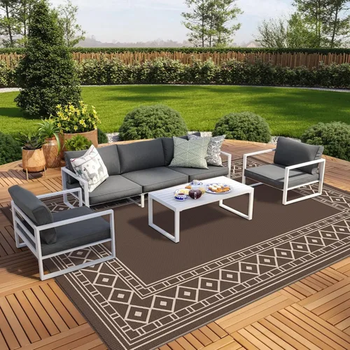 Miniatura 13 de GENIMO Alfombra de Exterior 5'x8' Impermeable para Patio, Alfombra de Paja de Plástico Reversible para Exteriores, Alfombras de Camping para Negro