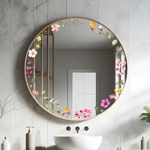 Miniatura 4 de Calcomanías de espejo floral, calcomanías de pared de flores, calcomanías de pared para despegar y pegar, gráficos estéticos, decoración de baño