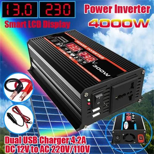 Miniatura 2 de Inversor de corriente de onda sinusoidal pura de 300 W, inversores de corriente de 12 V a 110 V/220 V para vehículos, adaptador de convertidor