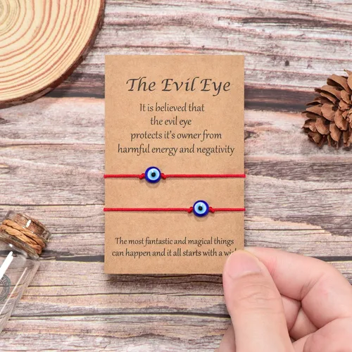 Miniatura 5 de Shonyin Juego de pulseras de mal de ojo hecho a mano con tarjeta pulsera de cuerda roja amuleto de la suerte para mujeres hombres familiares y amigos