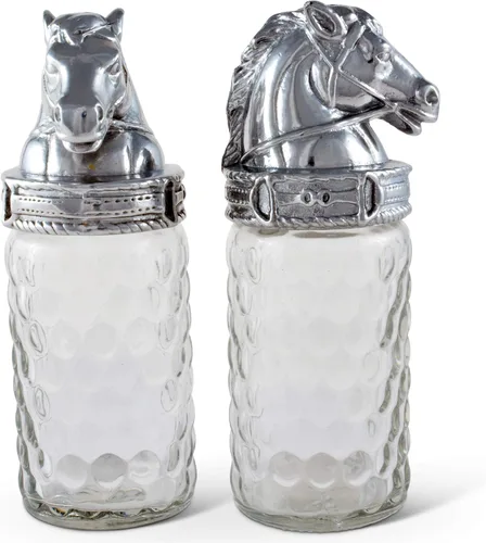 Miniatura 3 de Arthur Court Patrón de caballo S/P con aluminio con tapa ecuestre pulida a mano de calidad artesanal para sal y pimienta de vidrio grande, 6