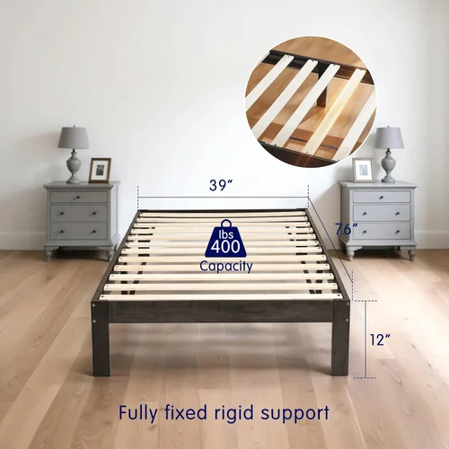 Miniatura 2 de Hokway Marco de cama individual de madera, no se tambalea, sin ruido, fácil montaje con agujeros precisos, soporte de listones de madera de 12