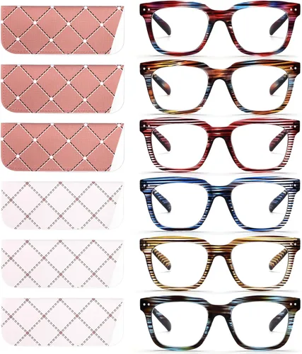 Miniatura 12 de Paquete de 6 lentes de lectura de moda para mujeres y hombres, bloqueo de luz azul, lectores cuadrados de gran tamaño con bisagra de resorte Paquete