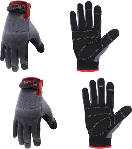 HANDLANDY Guantes de trabajo para hombre y mujer, guantes de trabajo de mecánicos de uso general con pantalla táctil, guantes de trabajo flexibles