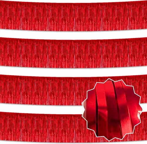 Miniatura 10 de Paquete de 4 guirnaldas de flecos de papel de aluminio negro de 10 pies con serpentinas metálicas de oropel para colgar en la pared, guirnalda