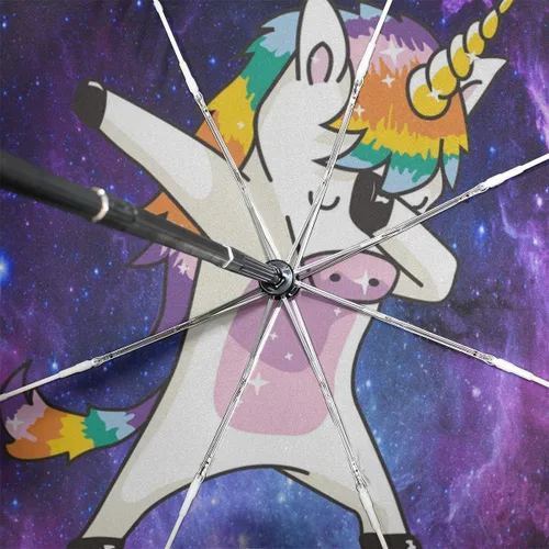 Miniatura 4 de Wamika Divertido paraguas de unicornio con diseño de galaxia y nebulosa, cierre automático, diseño de estrellas arcoíris, compacto, resistente al