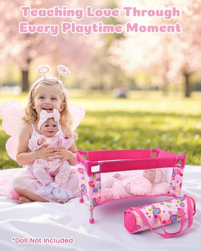 Miniatura 4 de BABESIDE Juego de cuna para muñecas de 18 pulgadas, cama de muñeca de bebé, cuna de juguete con bolsa de almacenamiento para accesorios de muñeca