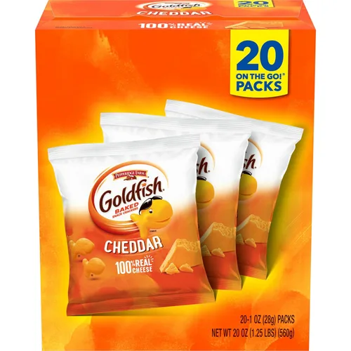 Goldfish Galletas de Queso Cheddar, Galletas de Snack Horneadas, Paquetes de Snack de 1 onza para Llevar, Caja de 20 Unidades