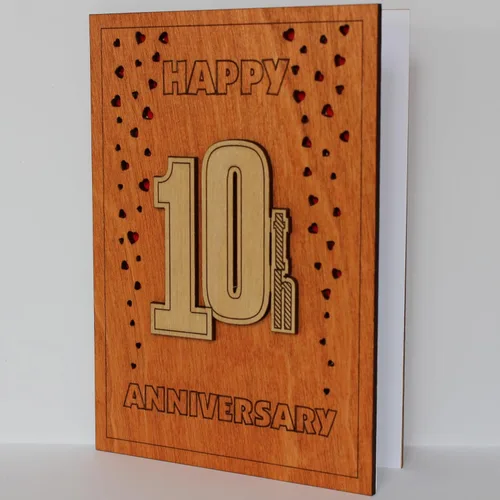 Miniatura 2 de Tarjeta de aniversario de 10 años de madera con soporte. 10 años, décima, diez años, tarjetas de aniversario de boda de aluminio para ella, esposa
