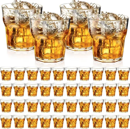 Miniatura 10 de Tioncy 50 vasos acrílicos de 4.5 onzas, vasos pequeños de whisky, vasos transparentes a granel, irrompibles, apilables, mezclados, mini tazas