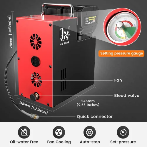 Miniatura 2 de GX PUMP Compresor de aire PCP L3 4500Psi/320Bar/32Mpa, compresor PCP con baterías de litio duales de 18 V, presión establecida y apagado automático