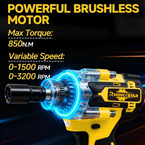 Miniatura 2 de Rhovixster Pistola de impacto inalámbrica de 1/2, juego de llaves de impacto, impacto de 1/2 torsión, motor sin escobillas, pistolas de impacto