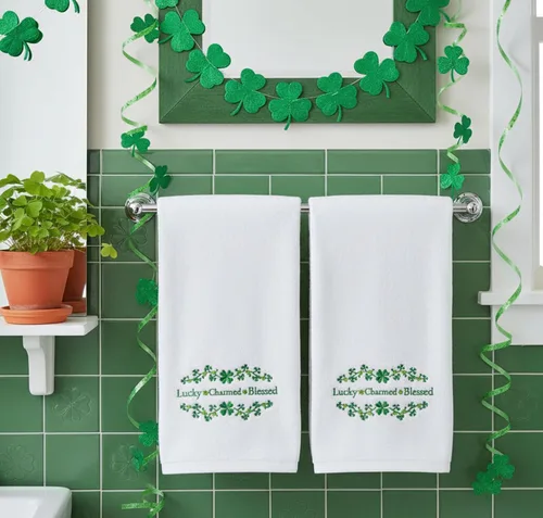 Miniatura 6 de Serafina Home Toallas de mano para baño irlandesas del día de San Patricio: suave absorbente Lucky Blessed Charmed Clover Bordado, 100% algodón, 16