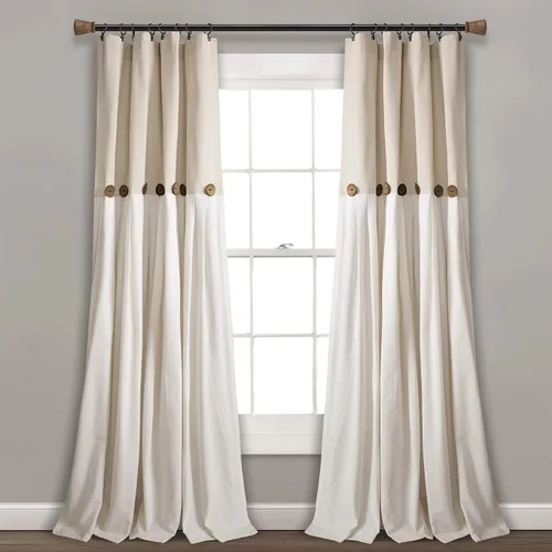 Miniatura 26 de Lush Decor - Cortinas de lino con botones de estilo granja, panel individual, diseño plisado de dos tonos de 40 pulgadas de ancho x 108 pulgadas