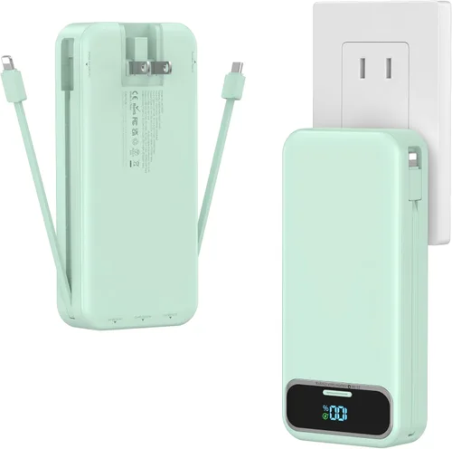 Miniatura 18 de Cargador portátil ligero de 12000 mAh con cables integrados y enchufe de pared de CA, batería de carga rápida PD20W USB-C, pantalla LED, cargador