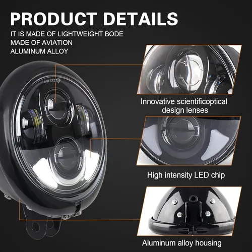 Miniatura 6 de SKTYANTS 5 3/4" Faro delantero LED de 5.75 pulgadas para motocicleta con cuernos blancos DRL y carcasa de 14.6 cm para Sportster Softail Dyna Shadow