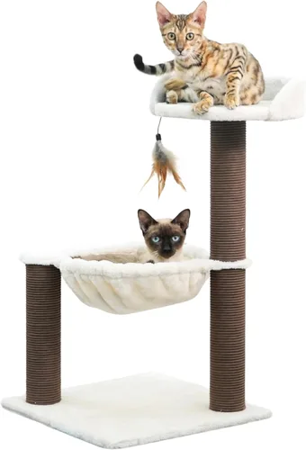 Catry Nirvana Árbol para gatitos de 3 niveles con perca de felpa, hamaca suave y postes rascadores de cuerda de papel, muebles minimalistas para