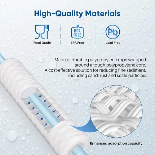 Miniatura 7 de PUREPLUS Filtro de sedimentos para heridas de cuerda para toda la casa de 5 micrones de 10 x 2.5 pulgadas para agua de pozo, cartucho de repuesto
