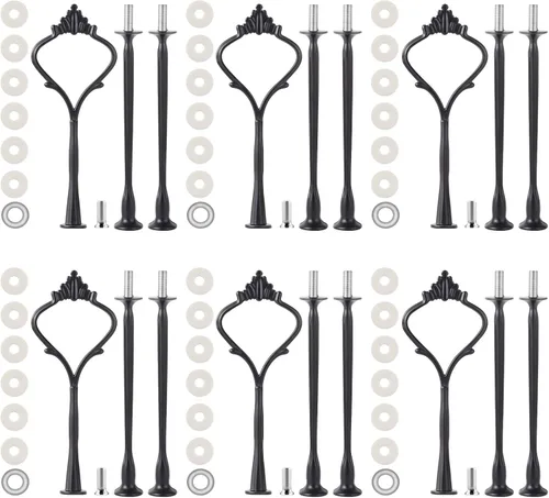 Juego de 6 bandejas escalonadas para soporte de pastel, corona, soporte de 3 niveles para tartas, accesorios para bodas y fiestas, resina para Negro