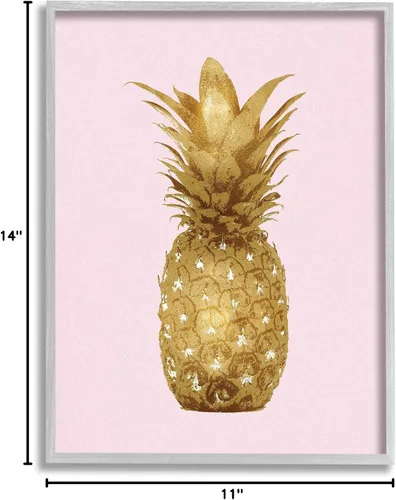 Miniatura 9 de Stupell Industries Golden Glam - Arte de pared enmarcado gris de fruta de piña sobre rosa, diseñado por Kate Bennett, 11 x 14 pulgadas