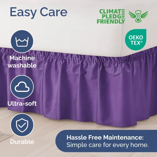 Miniatura 6 de Falda de cama envolvente con volantes, color morado, para camas de tamaño Queen con altura de 53 cm CGK Linens - Falda de cama plisada con tela 16