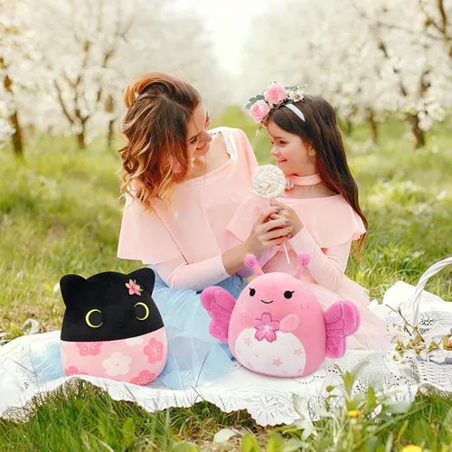 Miniatura 5 de Peluche de gato negro, animal de peluche Sakura con bordado Sakura en la cabeza, regalos de felpa suave para niños y niñas