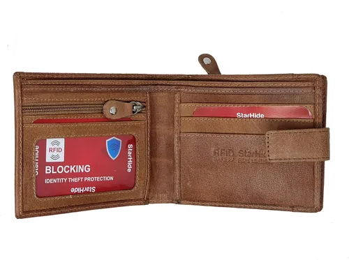 Miniatura 2 de Cartera de cuero real con cierre RFID para hombre, 1180