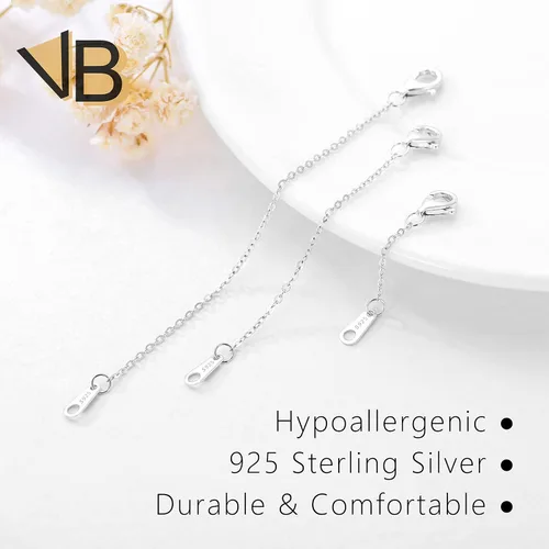 Miniatura 7 de VANBARIS Extensores de collar de plata esterlina para mujer, extensor de cadena de plata de ley para collares, juego de 3 piezas (1, 2, 3 pulgadas)