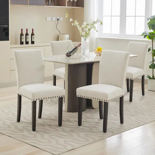 Miniatura 6 de Garvee Juego de 2 sillas de comedor Parson tapizadas de tela con ribete de cabeza de clavo/asiento acolchado, silla Parson moderna y elegante