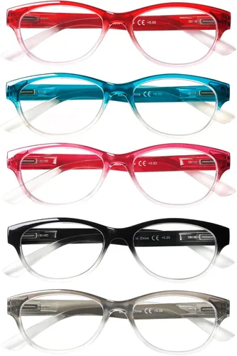 Miniatura 8 de SIGVAN Gafas de Lectura de Ojo de Gato para Damas 5 Pares con Bloqueo de Luz Azul Bisagra de Resorte Estampado de Patrón de Moda Lectores