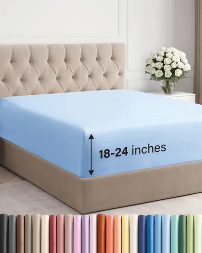 Miniatura 36 de Sábana bajera ajustable extra profunda tamaño completo – Sábana bajera individual de lujo para hotel únicamente – Se adapta fácilmente a colchones
