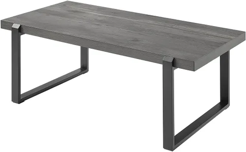 Miniatura 9 de EXCEFUR Mesa de café moderna, mesa central de madera rústica y metal, mesa de té rectangular de cóctel para sala de estar, gris, 44 pulgadas