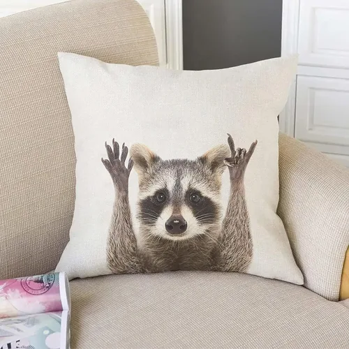 Miniatura 2 de Fundas de almohada para sofá, divertidas y lindas fundas de almohada de mapache o sofá, color marrón y blanco, gestos de roca, fundas de cojín