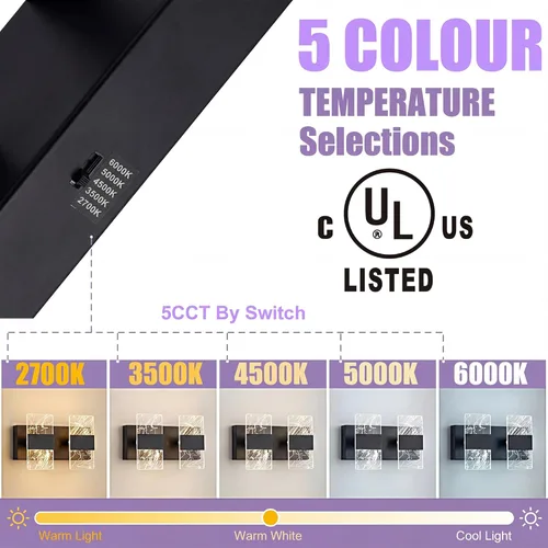 Miniatura 3 de Moderna lámpara LED de baño, regulable, 2 luces, color negro, 5CCT, ajustable, luces de tocador sobre el espejo, luces LED de acrílico ahumado