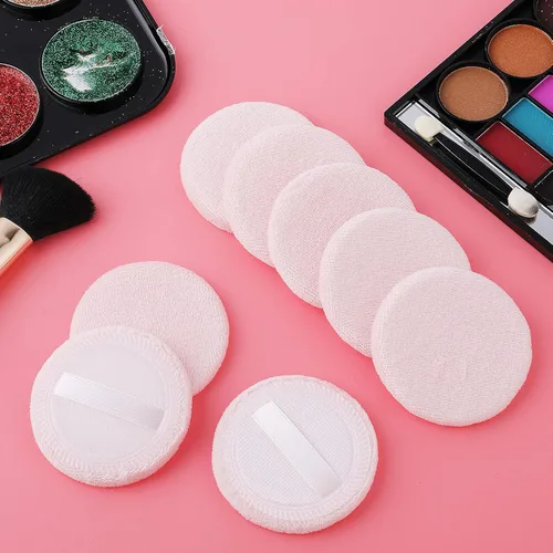 Miniatura 5 de WLLHYF 12 piezas de maquillaje de algodón rosa soplo cosmético redondo para maquillaje facial polvo de terciopelo para polvo suelto, lavable (rosa)