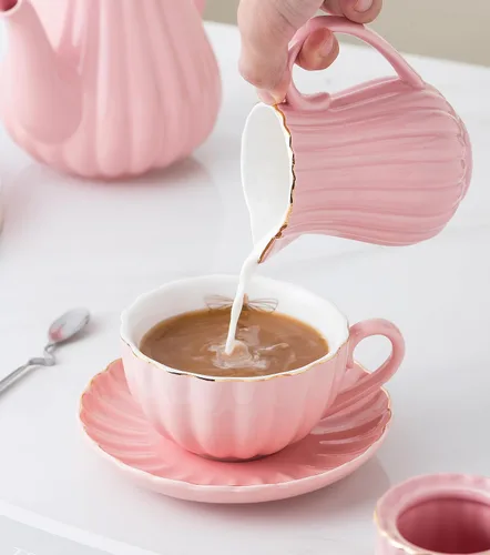 Miniatura 7 de CLAY TONIC- Juego de tazas de té y café de porcelana fina púrpura de 8 oz, tazas y platillos, con tetera, azucarero, jarra para crema, cucharaditas