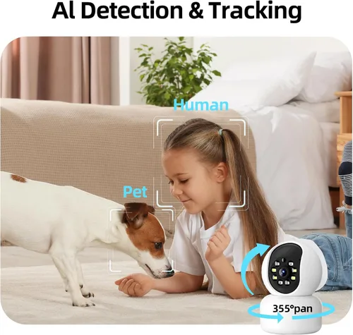 Miniatura 4 de Hawkray - Cámara de seguridad de 360° 2K 3MP para interiores, alerta de movimiento inteligente WiFi de 2.4/5 GHz con IA y conexión 911, visión