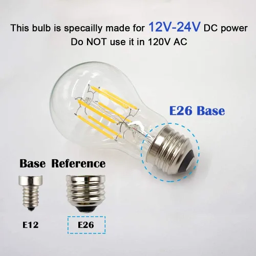 Miniatura 2 de Bombilla LED de entrada de bajo voltaje de 12 V-24 V, estilo clásico A19 (A60), 6 W 600 lm, regulable con atenuador PWM de 12 V CC, lámpara de base