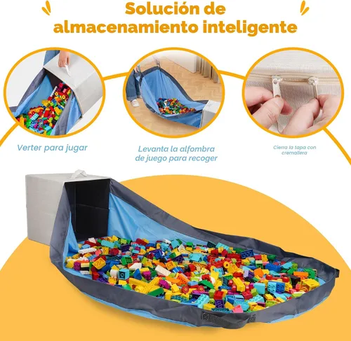 Miniatura 6 de SAM AND MABEL Organizador de almacenamiento de juguetes con tapete de juego para niños, 13 x 13 x 13 pulgadas, apilable y plegable, caja Bambú Crema