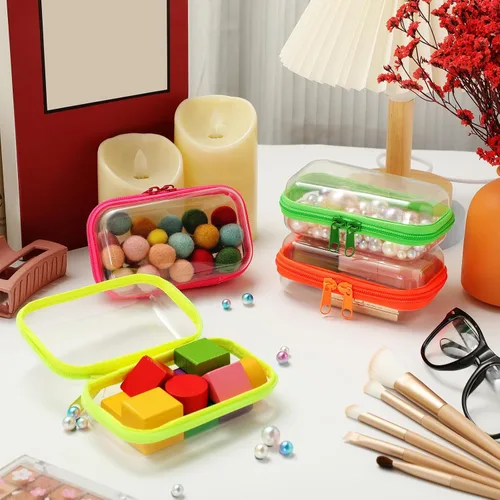 Miniatura 6 de Hoolerry 4 piezas de estuches rígidos transparentes con cremallera, bolsas de maquillaje, estuche de plástico para lápices, contenedores de caja