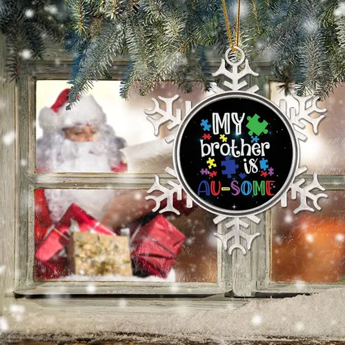 Miniatura 6 de Adornos de Navidad con texto en inglés «My Brother is Autismo», regalo para niños autistas, decoraciones de conciencia sobre el autismo, recuerdo