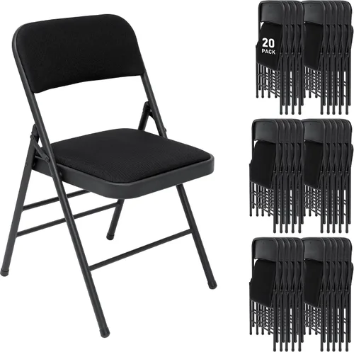 Miniatura 18 de Juego de 4 sillas plegables de tela con cojín acolchado y respaldo, asiento plegable para interiores y exteriores con marco de acero para el hogar