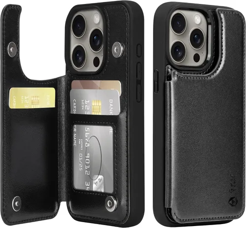 Miniatura 19 de Arae Funda para iPhone 13 con tarjetero - Funda tipo cartera con bolsillos para tarjetas de piel sintética con tapa trasera para iPhone 13 de 6.1