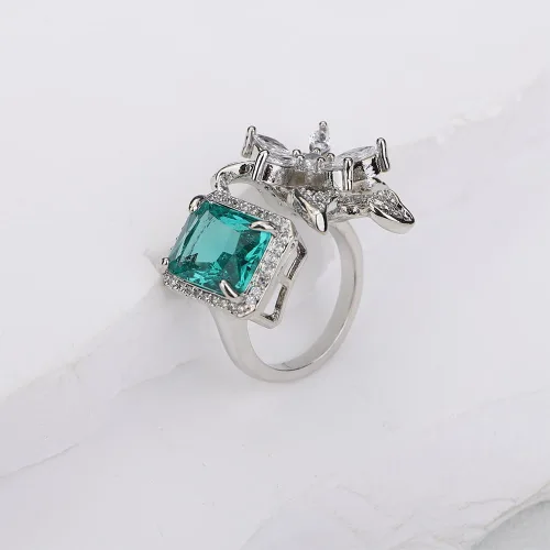 Miniatura 6 de Kercisbeauty Anillo abierto de plata de ley chapado en plata de ley con circonita y circonita para novias, mujeres, niñas, diamantes de imitación