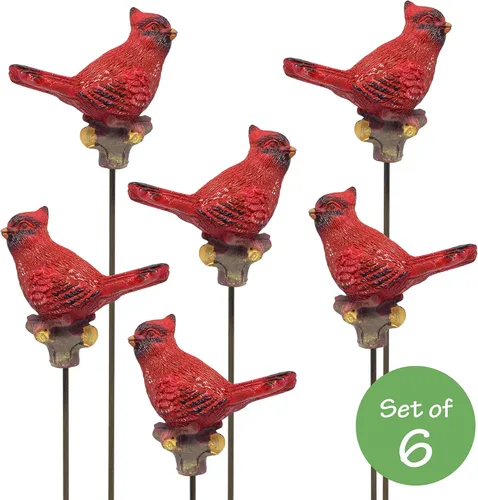 Miniatura 3 de Cardinal Yard and Garden Stakes - Juego de 6 estacas decorativas para plantas y patio, cardenales en palos de metal, decoración para exteriores, 10