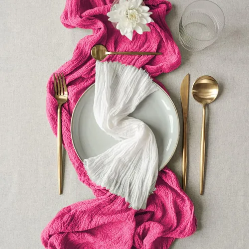 Miniatura 2 de MODFUNS Camino de mesa de gasa de tela de estopilla, 5 paquetes de 10 pies, color rosa intenso, camino de tela de queso de boda para mesa, cubierta